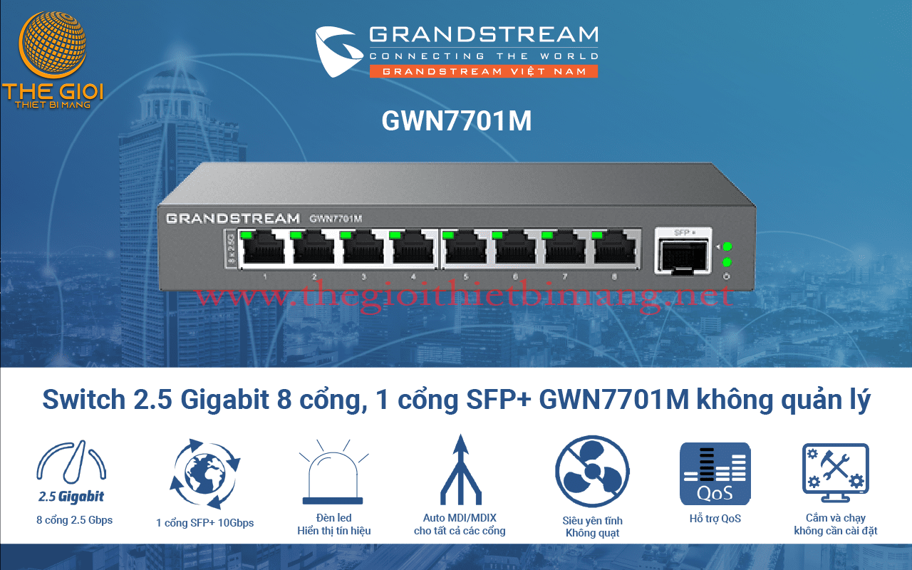 Switch 2.5 Gigabit 8 cổng, 1 cổng SFP+ GWN7701M
