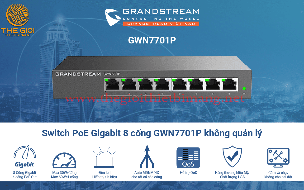 Switch PoE Gigabit 8 cổng GWN7701P